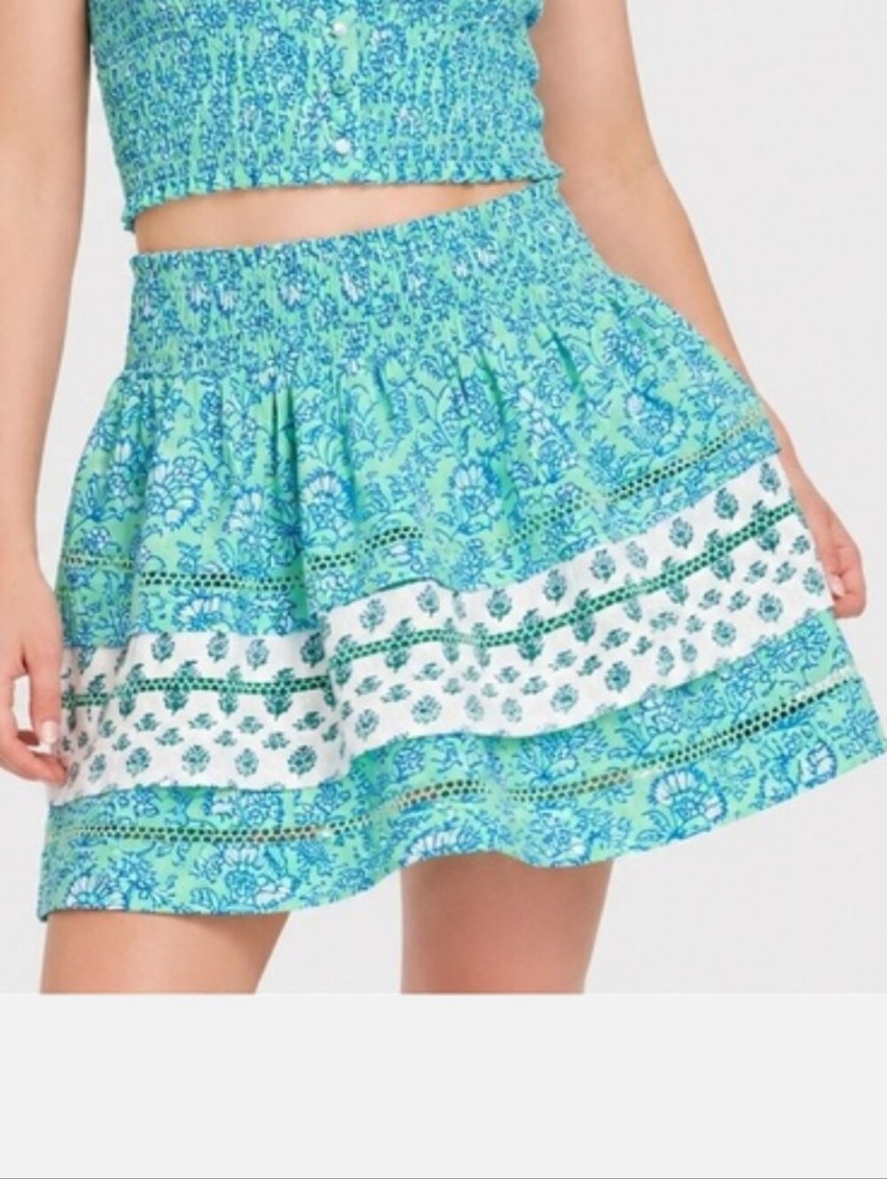 Roller Rabbit X Target Blue Green Printed Tiered Mini Skirt